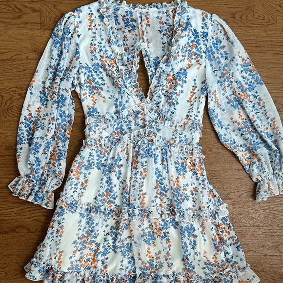 Long Sleeve Casual Summer Ruffle Backless Floral Flowy Swing Mini Dress - Picture 1 of 6
